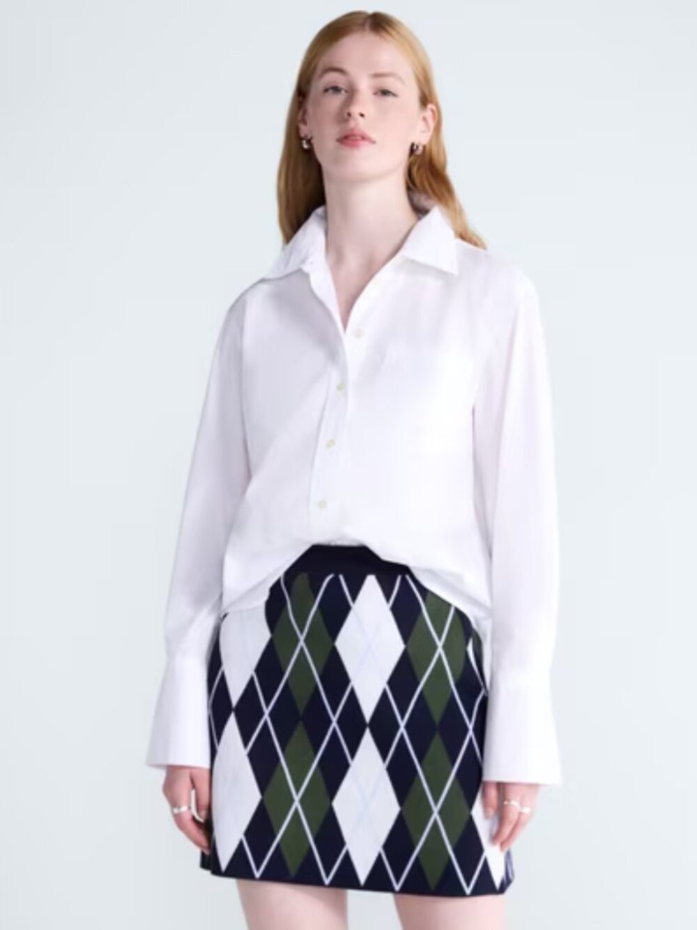 Free Assembly Women's and Women's Plus Button Front Cotton Shirt with Long Sleev